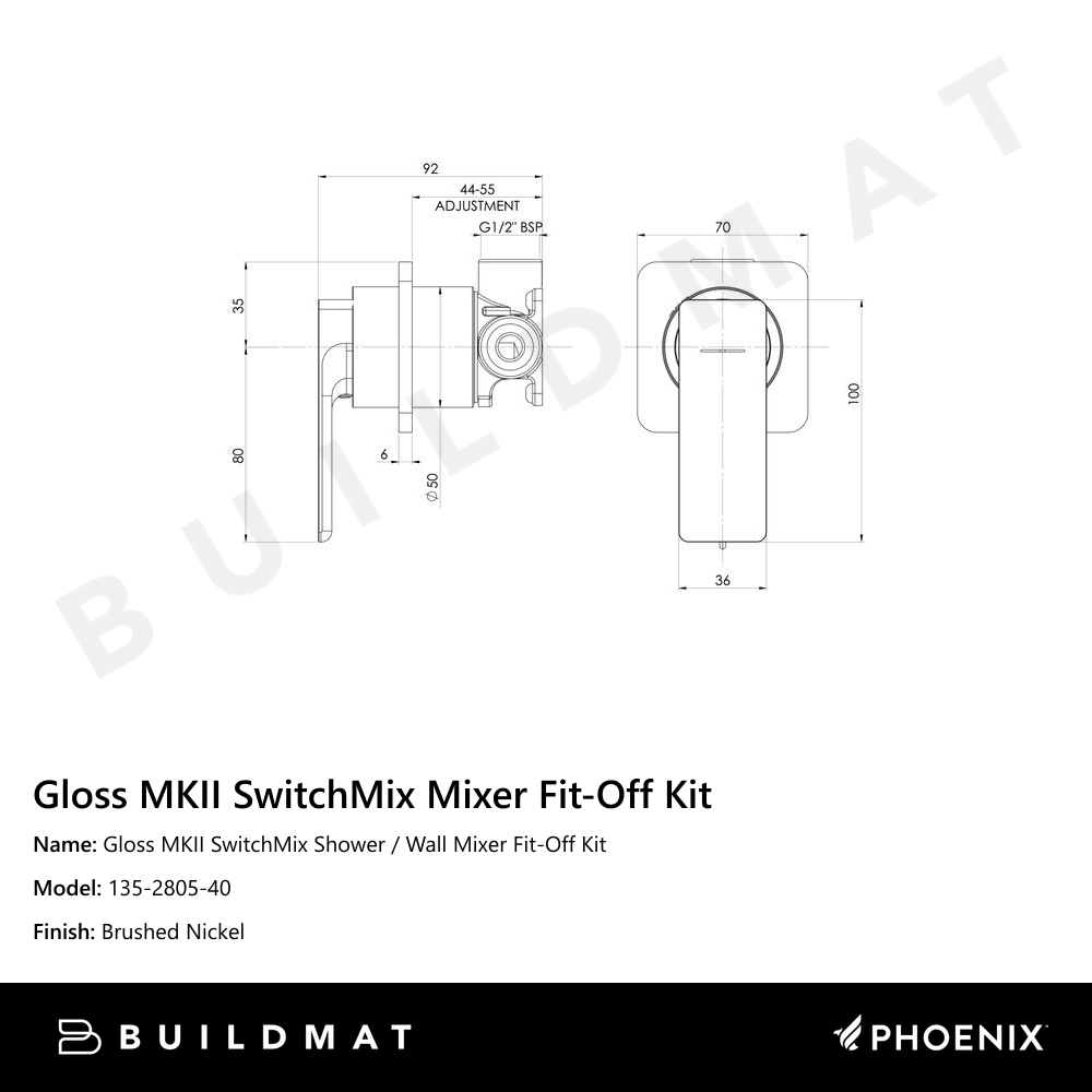 Gloss MKII SwitchMix Shower / Wall Mixer Fit-Off Kit   Brushed Nickel