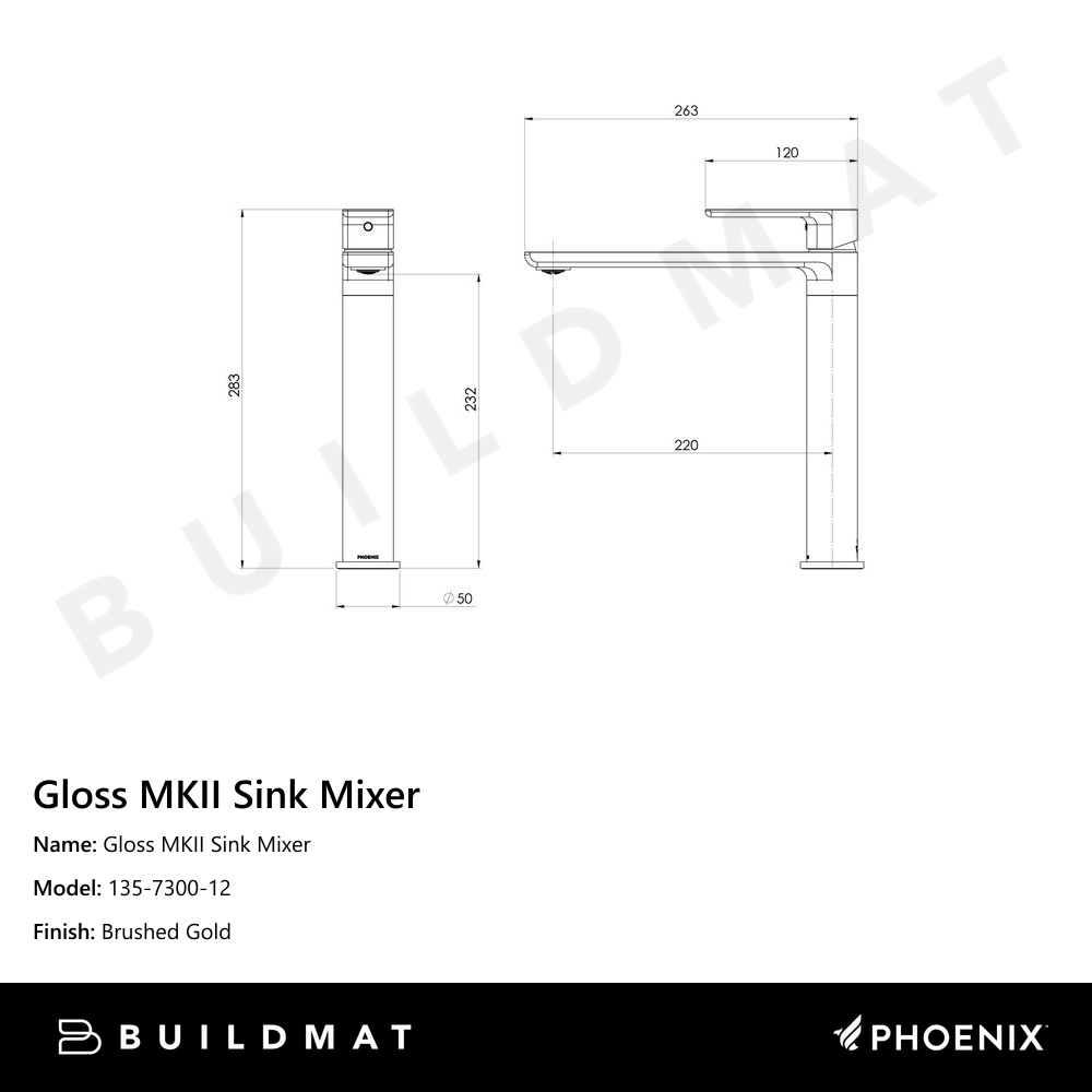 Gloss MKII Sink Mixer Brushed Gold