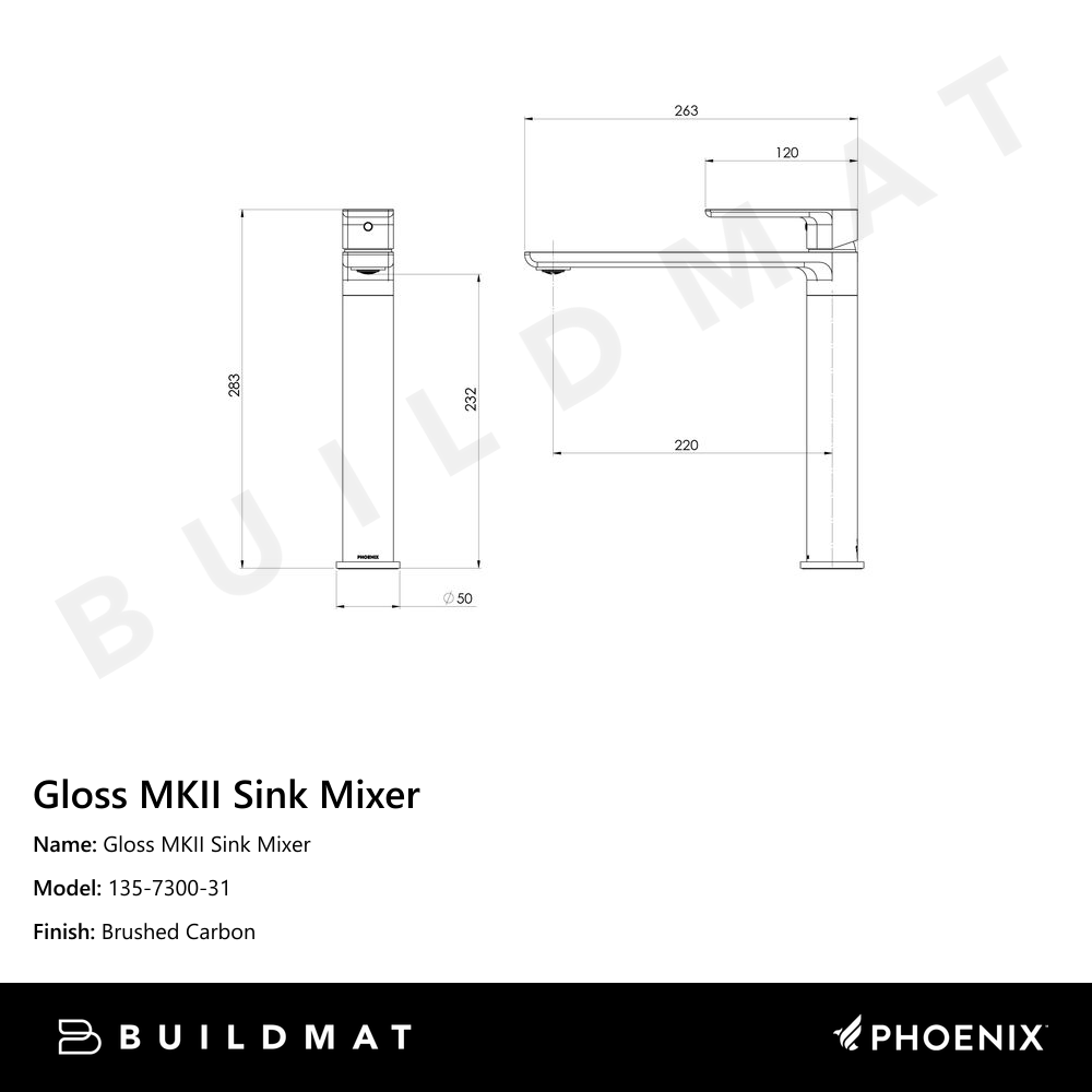 Gloss MKII Sink Mixer Brushed Carbon