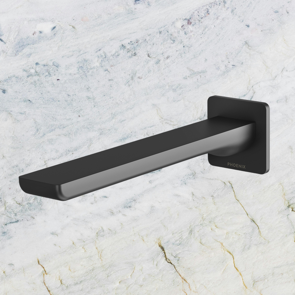 Gloss MKII Wall Basin / Bath Outlet 200mm  Matte Black