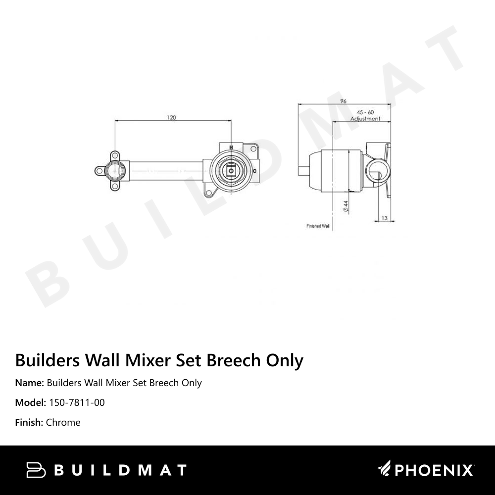 Builders Wall Mixer Set Breech Only Chrome