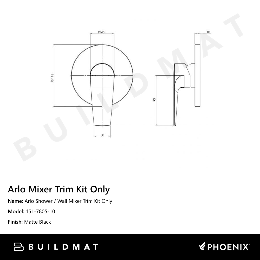 Arlo Shower / Wall Mixer Trim Kit Only Matte Black