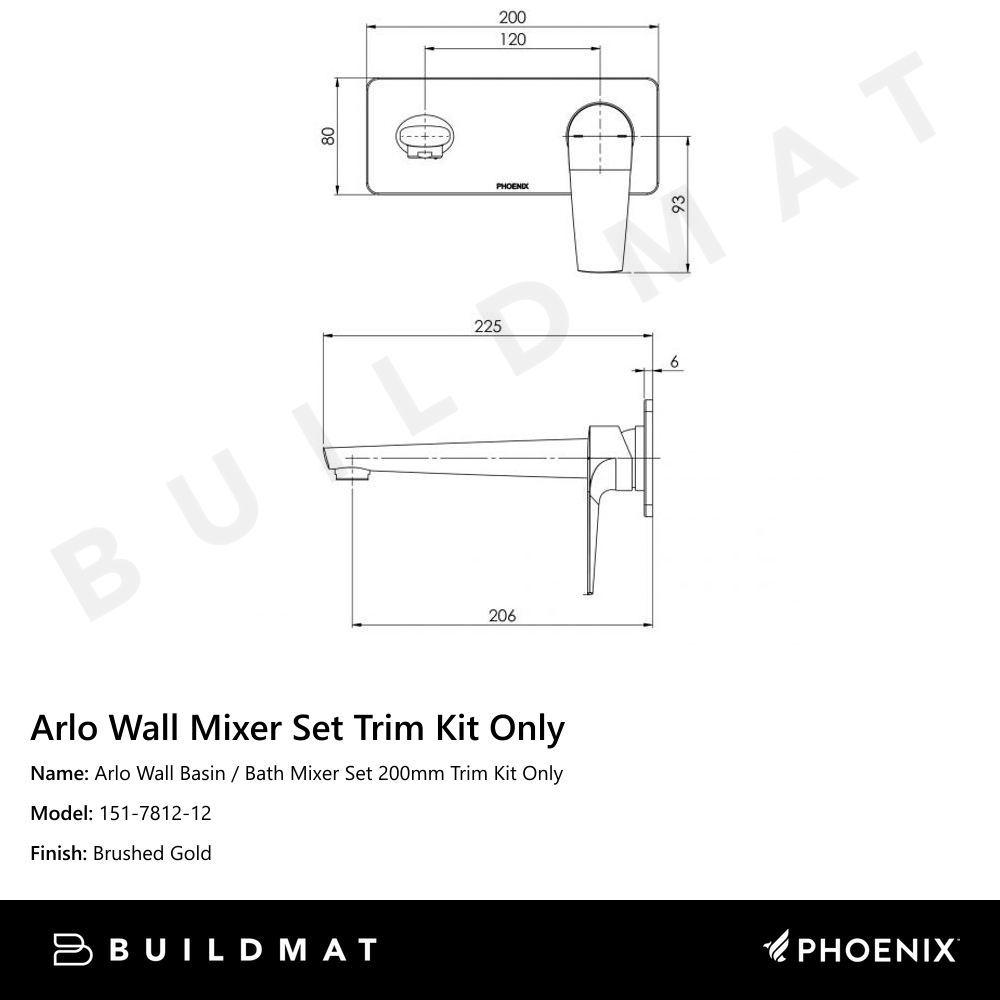 Arlo Wall Basin / Bath Mixer Set 200mm Trim Kit Only Brushed Gold