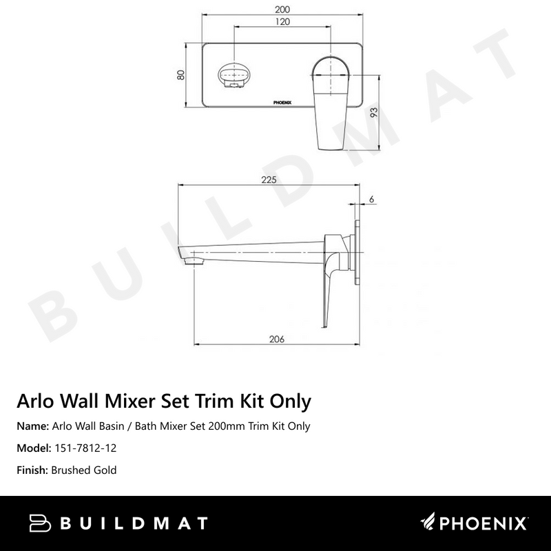 Arlo Wall Basin / Bath Mixer Set 200mm Trim Kit Only Brushed Gold