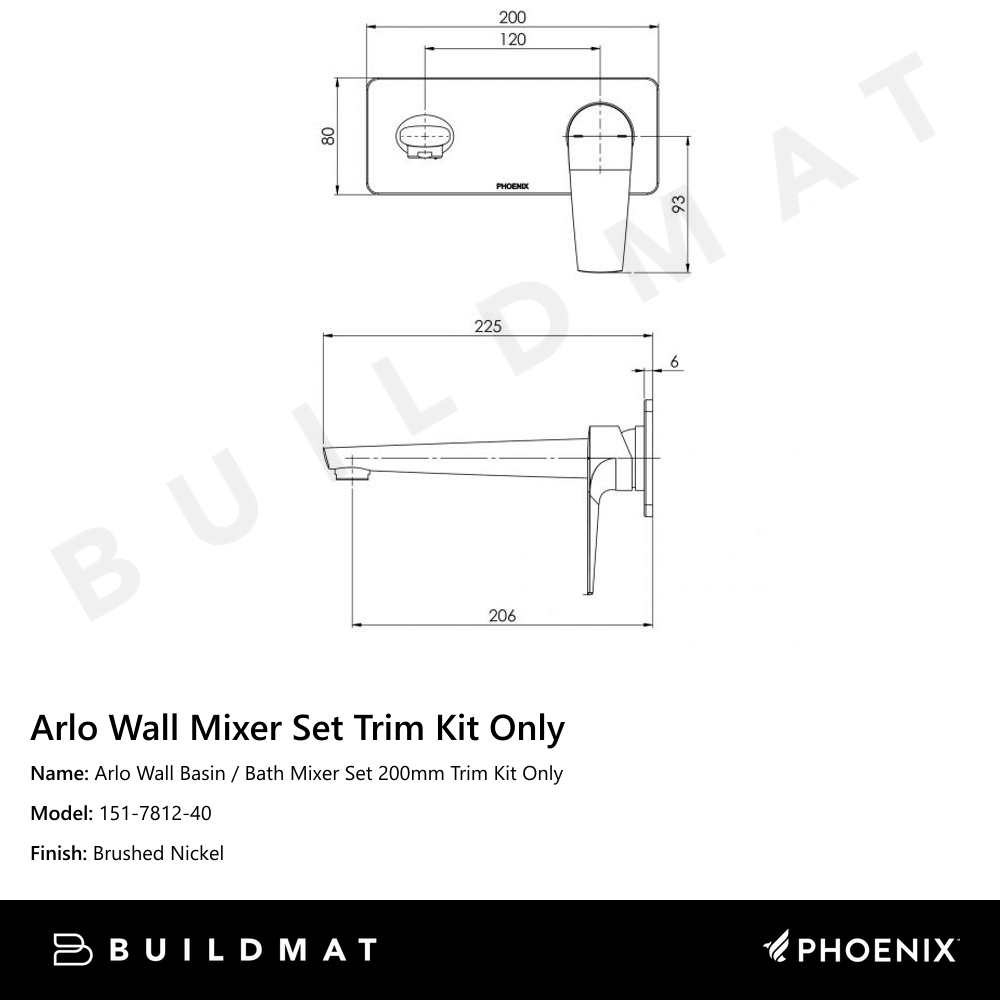 Arlo Wall Basin / Bath Mixer Set 200mm Trim Kit Only Brushed Nickel