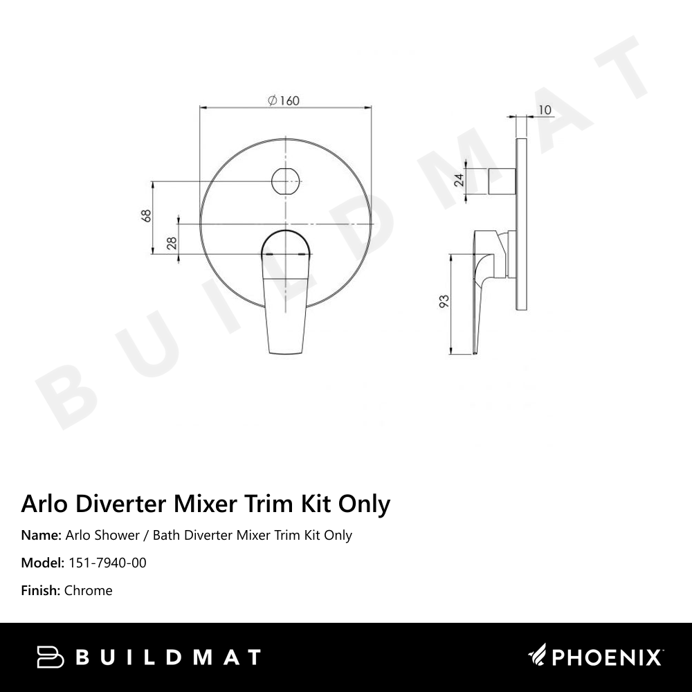 Arlo Shower / Bath Diverter Mixer Trim Kit Only Chrome