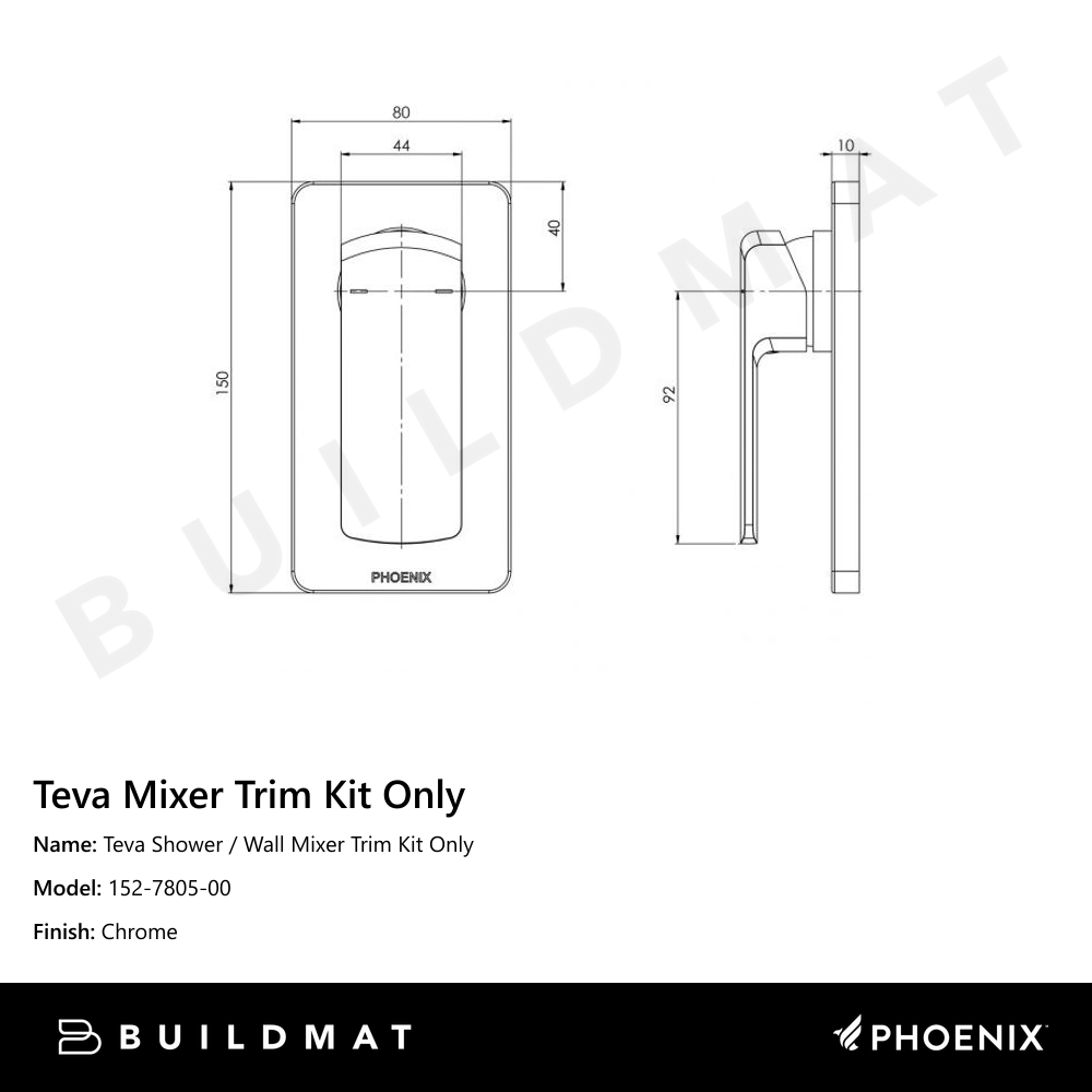 Teva Shower / Wall Mixer Trim Kit Only Chrome