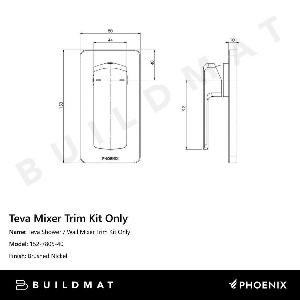 Teva Shower / Wall Mixer Trim Kit Only Brushed Nickel