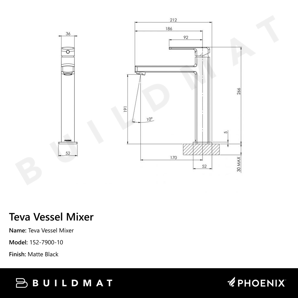 Teva Vessel Mixer Matte Black