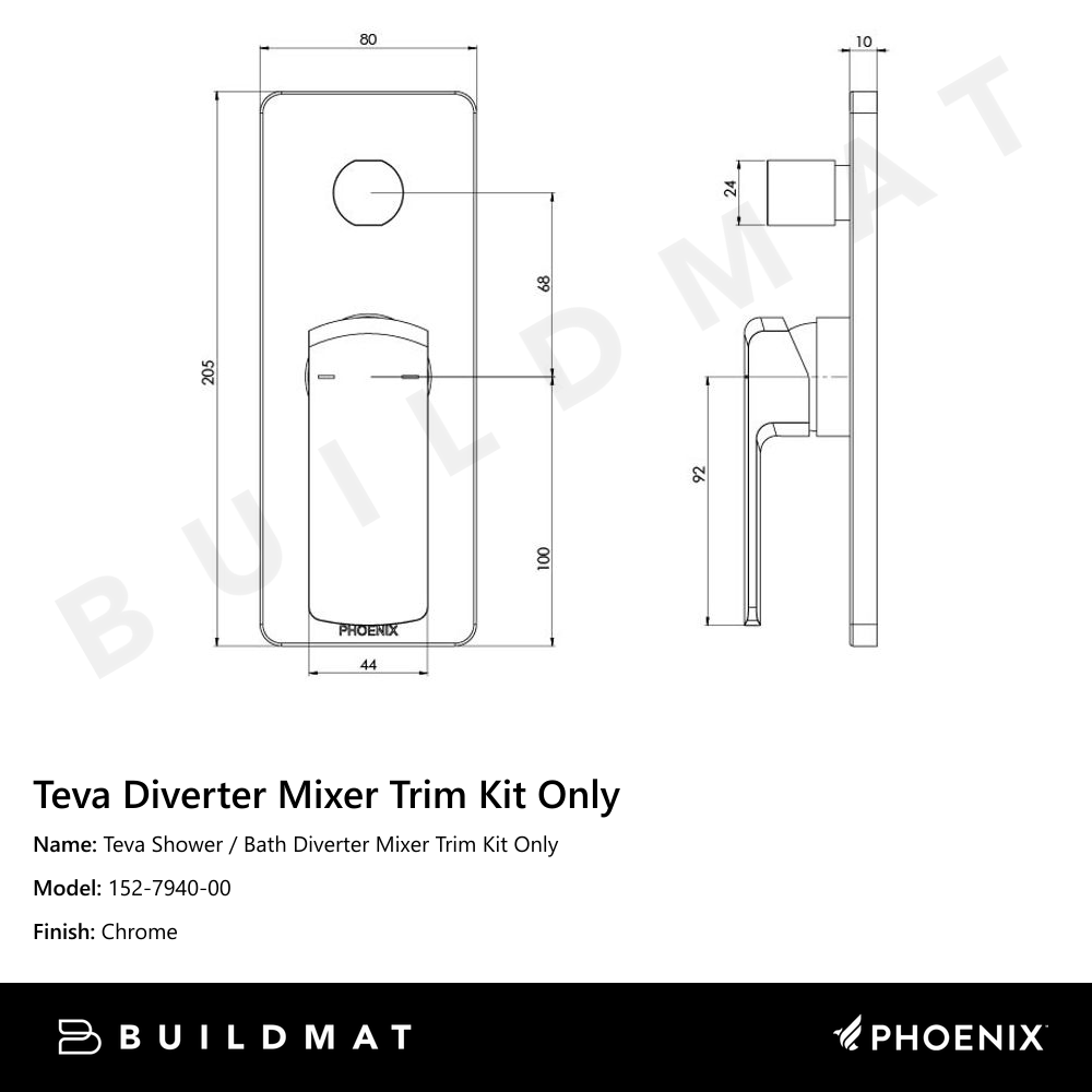 Teva Shower / Bath Diverter Mixer Trim Kit Only Chrome