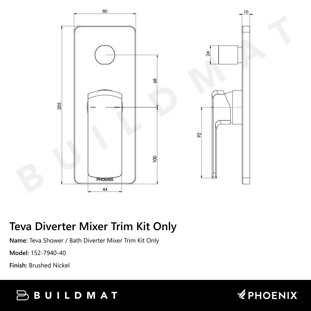 Teva Shower / Bath Diverter Mixer Trim Kit Only Brushed Nickel