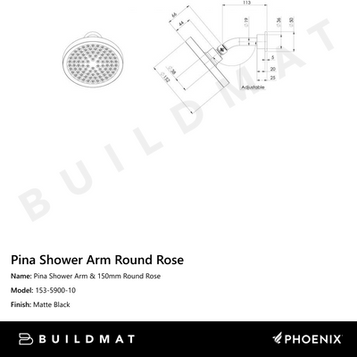 Pina Shower Arm & 150mm Round Rose  Matte Black