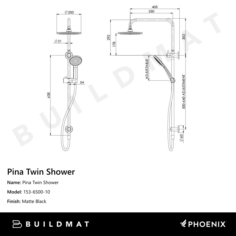 Pina Twin Shower Matte Black