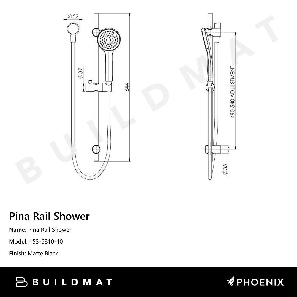 Pina Rail Shower Matte Black