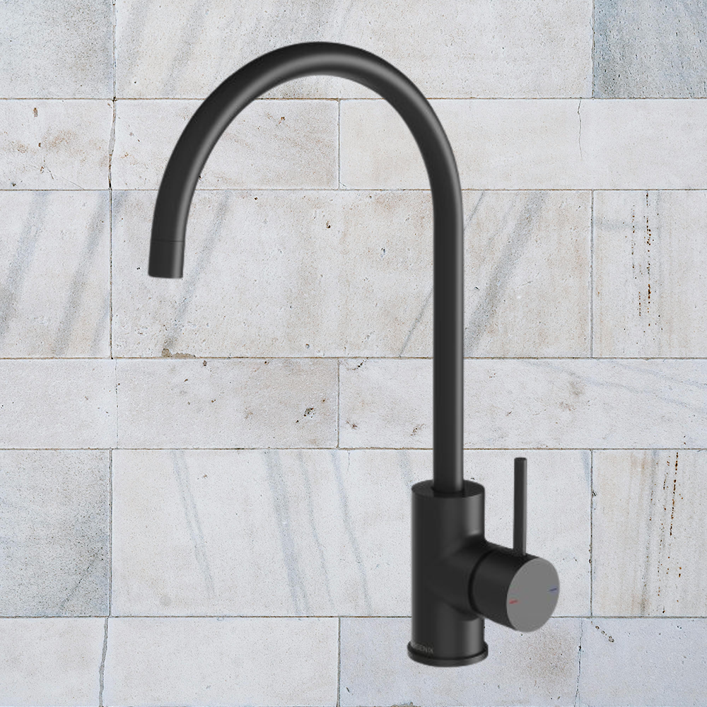 Pina Sink Mixer 200mm Gooseneck Matte Black 6 Star Lead Free