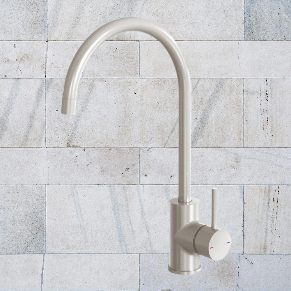 Pina Sink Mixer 200mm Gooseneck Brushed Nickel