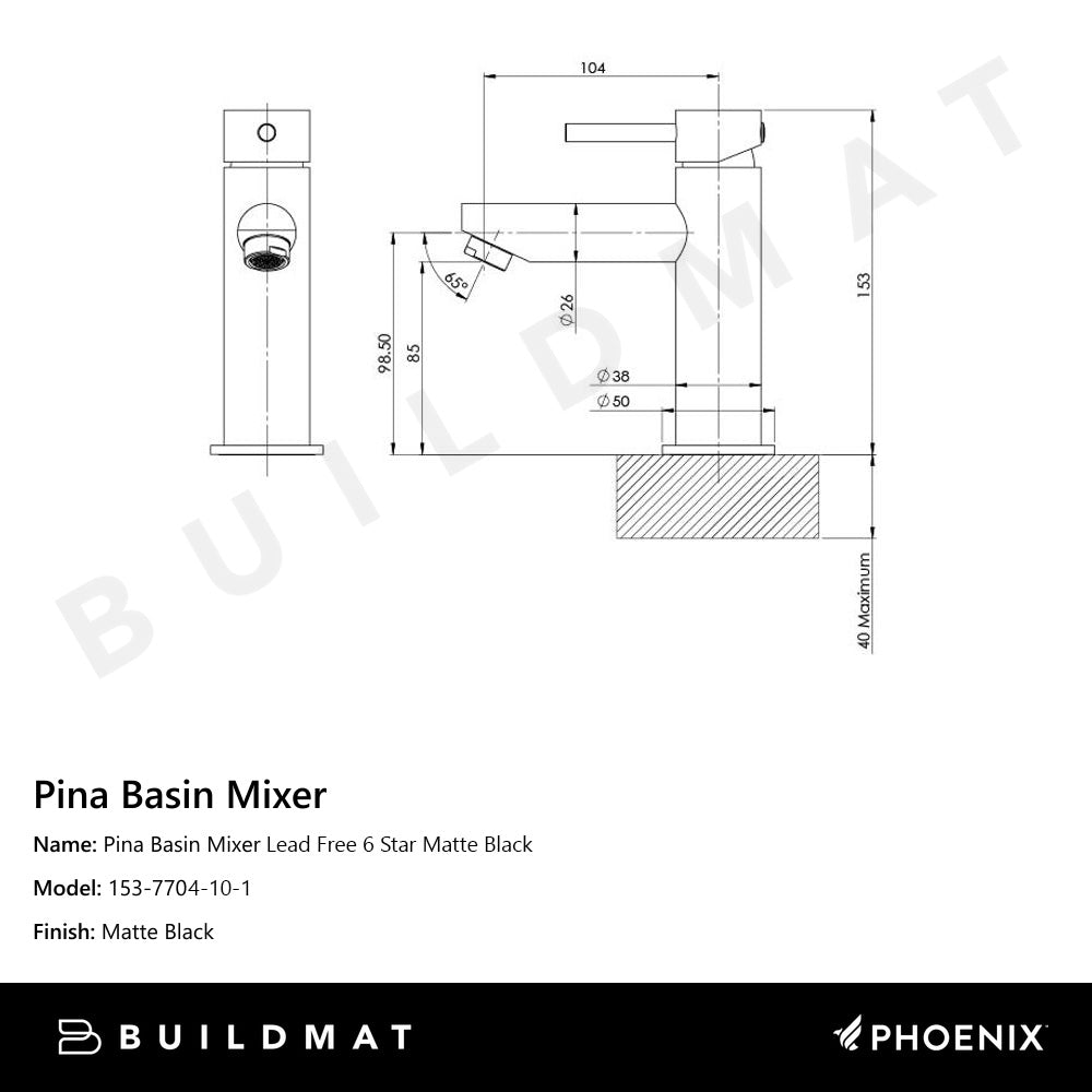 Pina Basin Mixer Lead Free 6 Star Matte Black