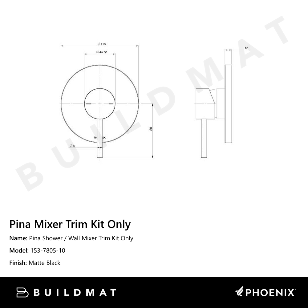 Pina Shower / Wall Mixer Trim Kit Only Matte Black