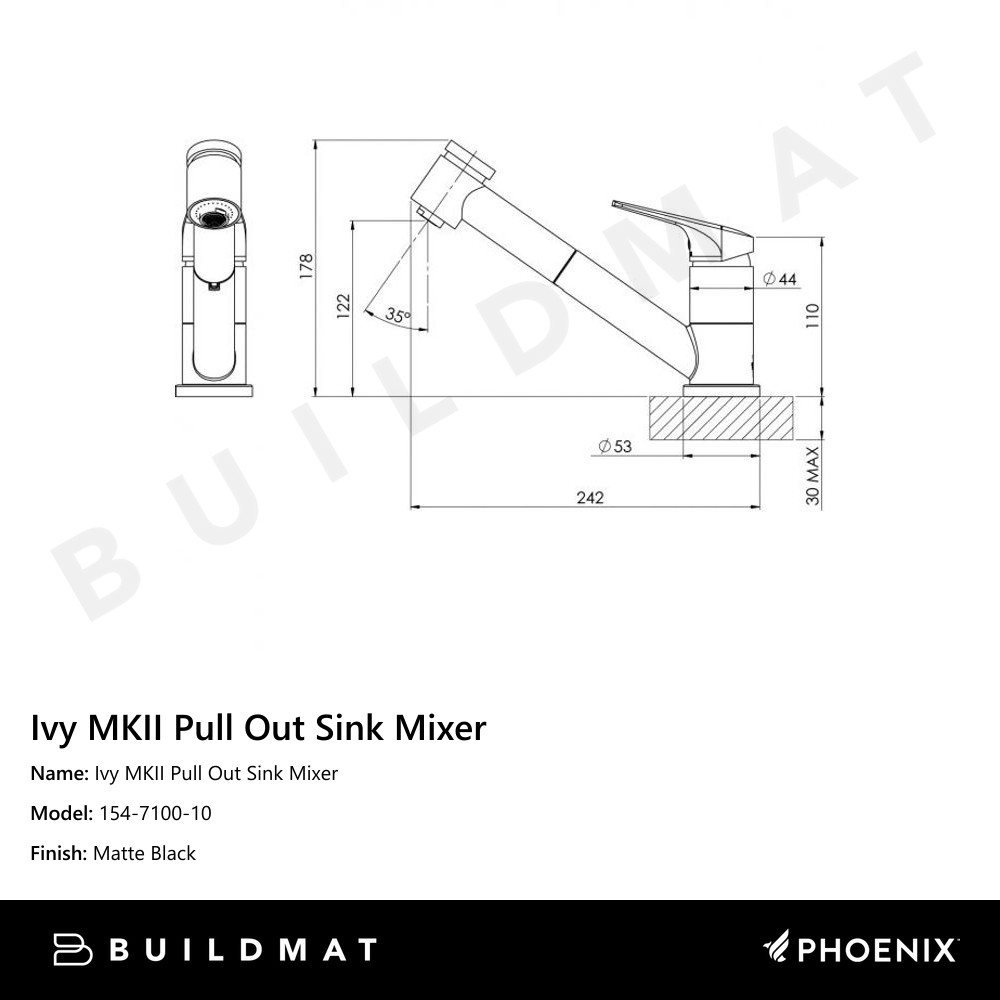 Ivy MKII Pull Out Sink Mixer with Veggie Spray Matte Black