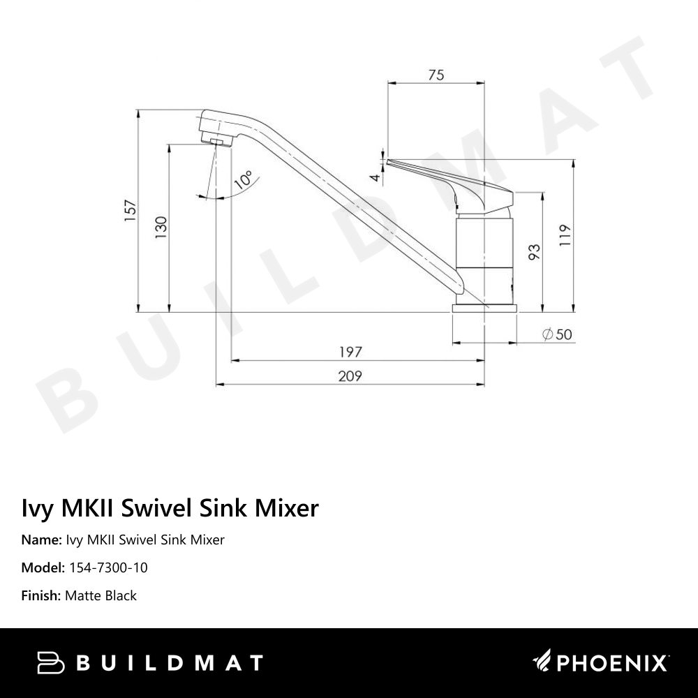 Ivy MKII Swivel Sink Mixer  Matte Black