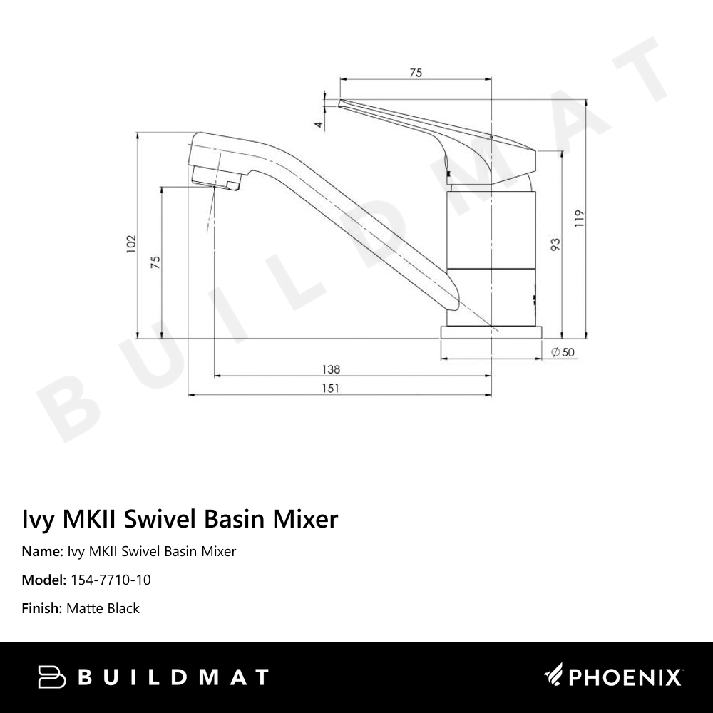 Ivy MKII Swivel Basin Mixer  Matte Black