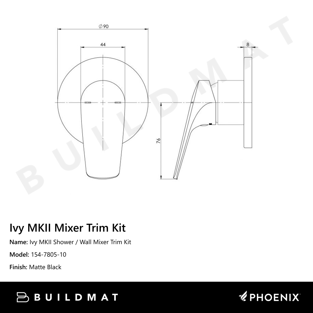 Ivy MKII Shower / Wall Mixer Trim Kit  Matte Black