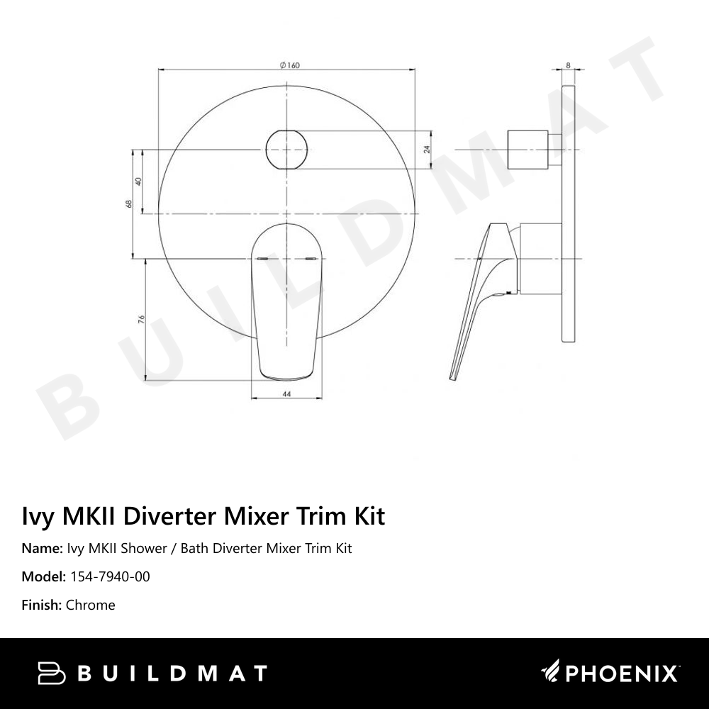 Ivy MKII Diverter Mixer Trim Kit  Chrome