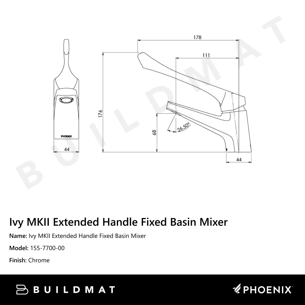 Ivy MKII Extended Handle Fixed Basin Mixer  Chrome