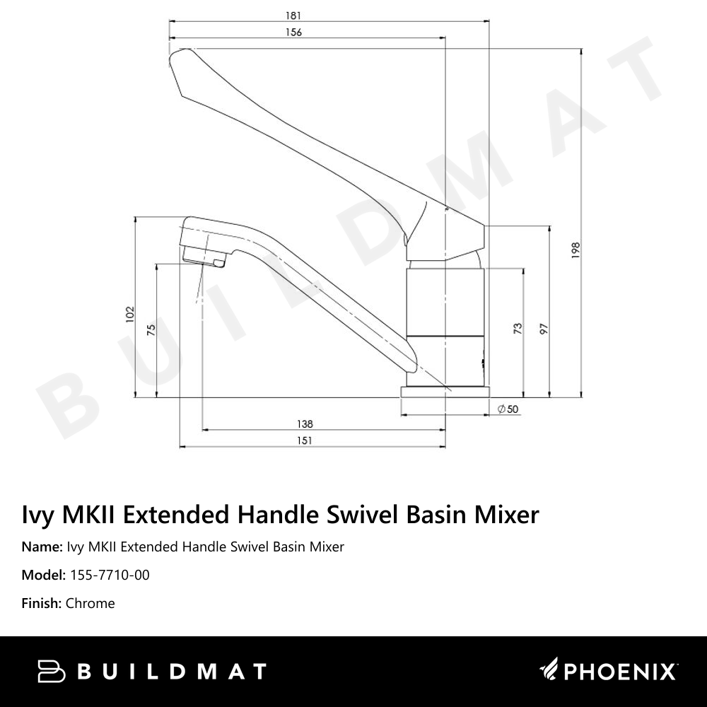 Ivy MKII Extended Handle Swivel Basin Mixer  Chrome