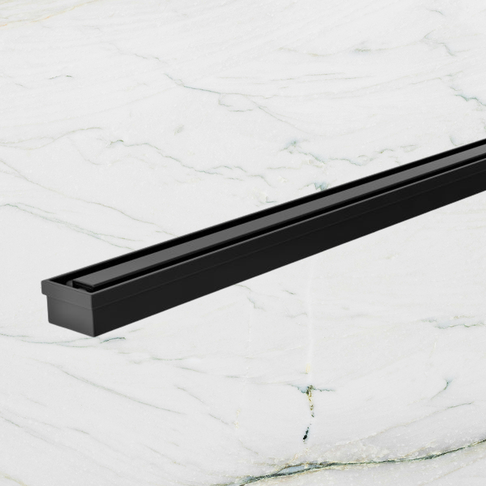 Phoenix Flat Slimline Channel Drain 30x600mm Outlet 65mm   Matte Black