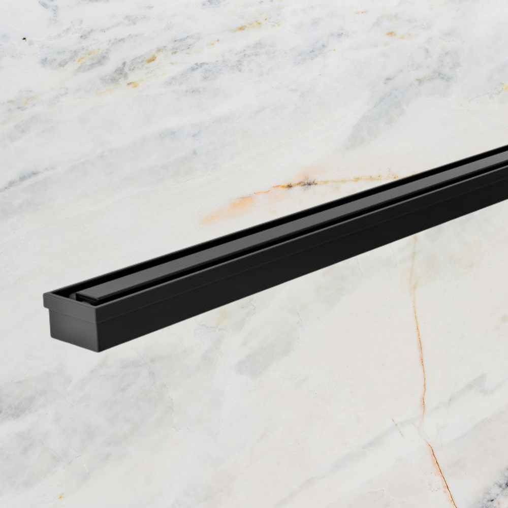 Phoenix Flat Slimline Channel Drain 30x900mm Outlet 65mm   Matte Black