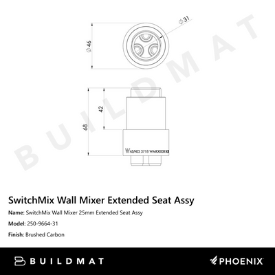 SwitchMix Wall Mixer 25mm Extended Seat Assy Brushed Carbon