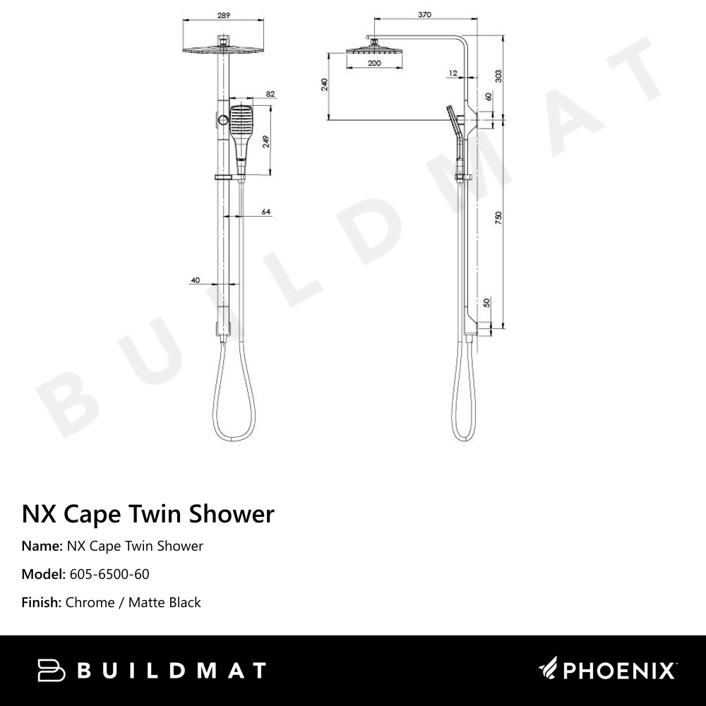 NX Cape Twin Shower Chrome Black