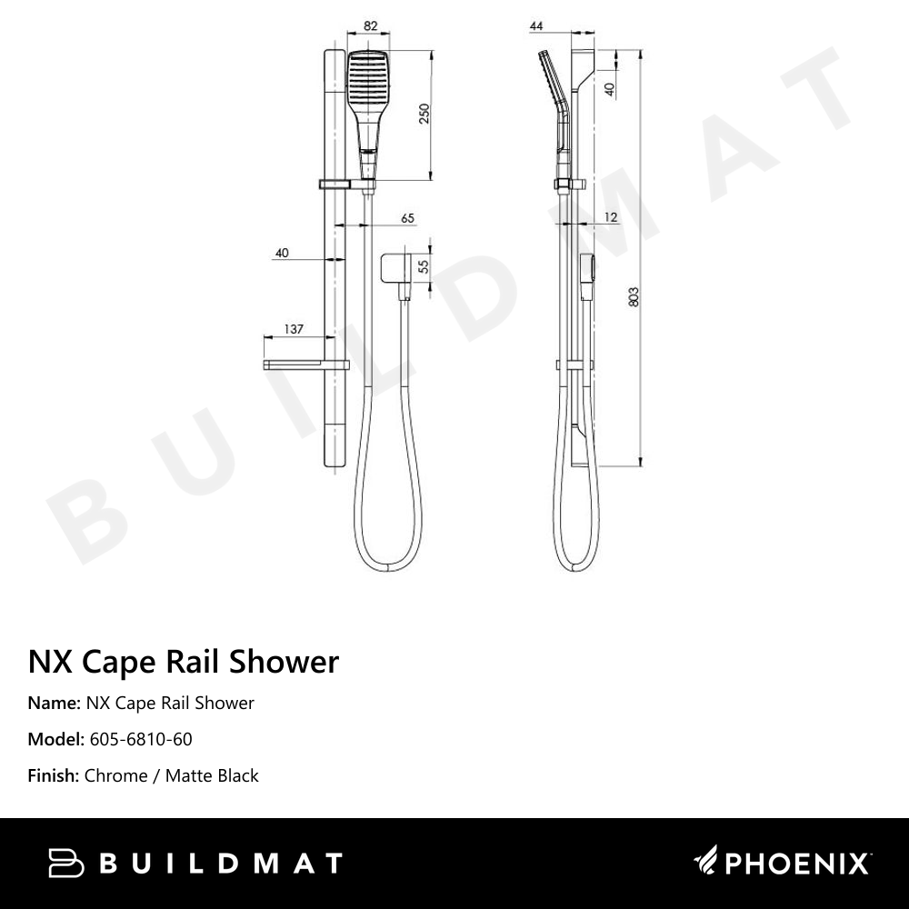 NX Cape Rail Shower Chrome Black