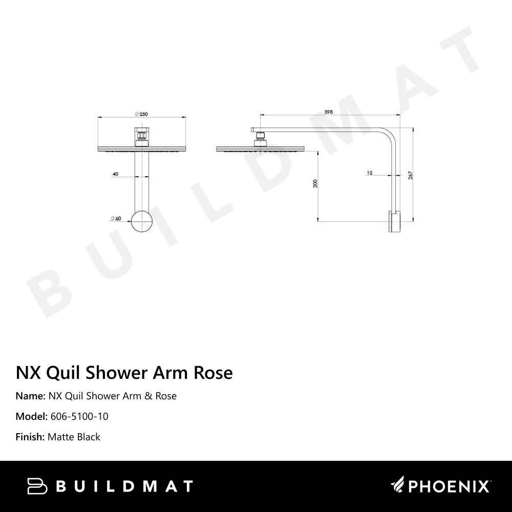 NX Quil Shower Arm & Rose Matte Black