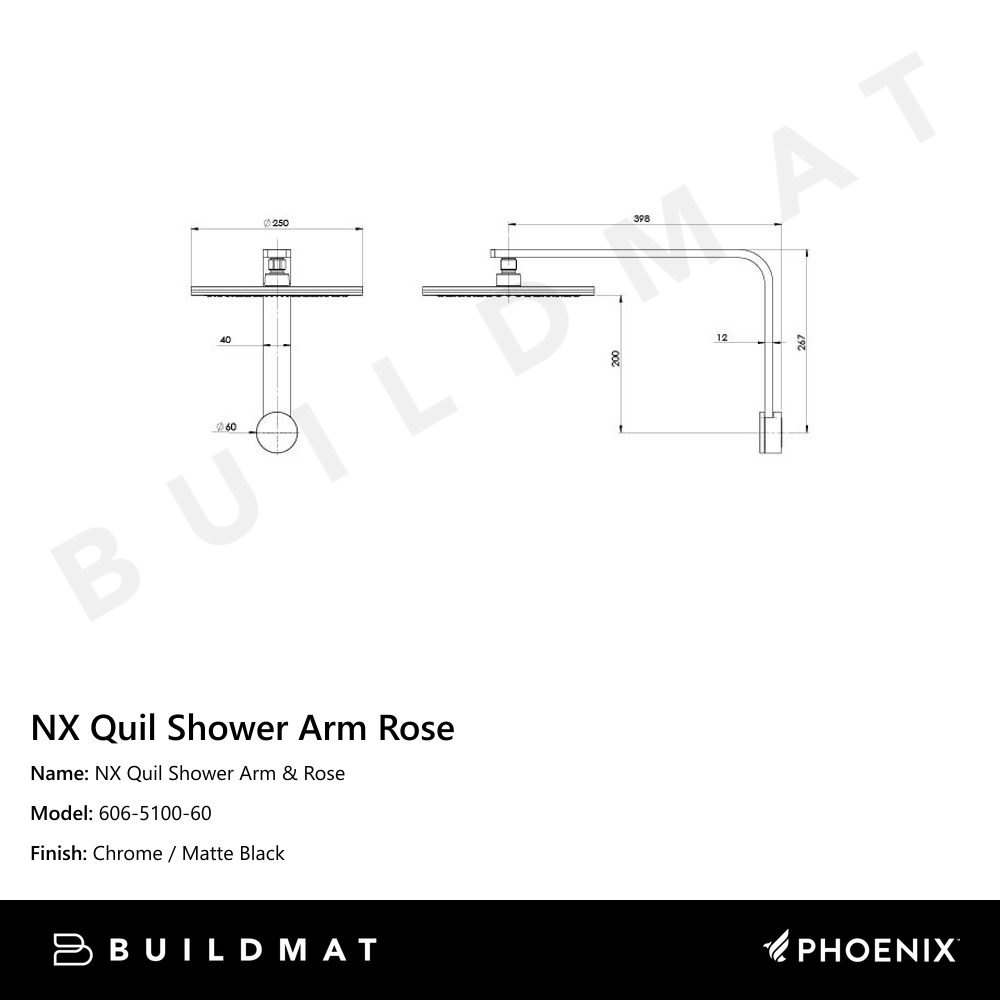 NX Quil Shower Arm & Rose Chrome Black