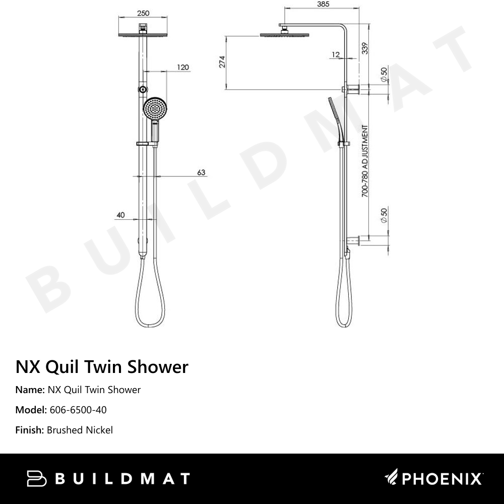 NX Quil Twin Shower Brushed Nickel