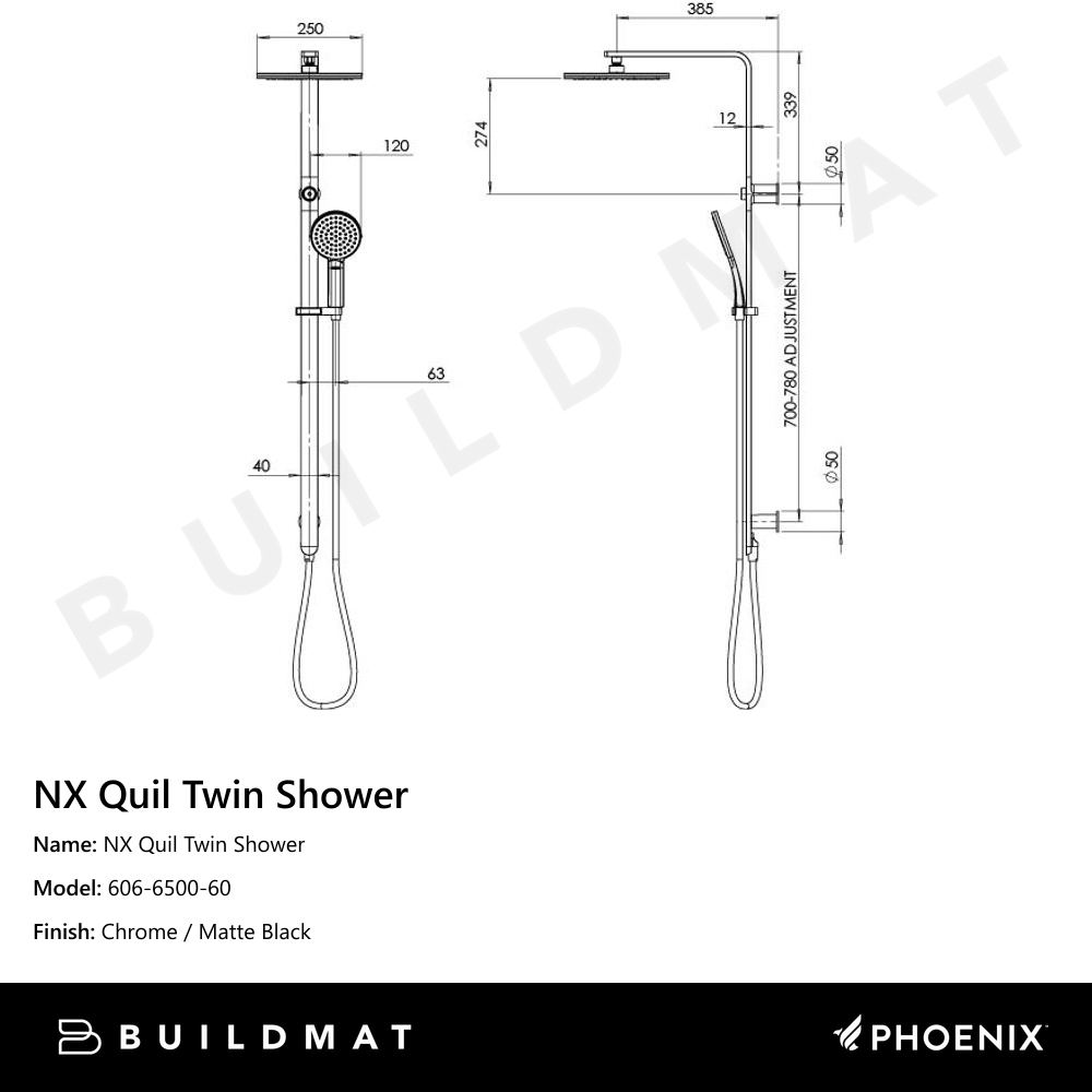 NX Quil Twin Shower Chrome Black