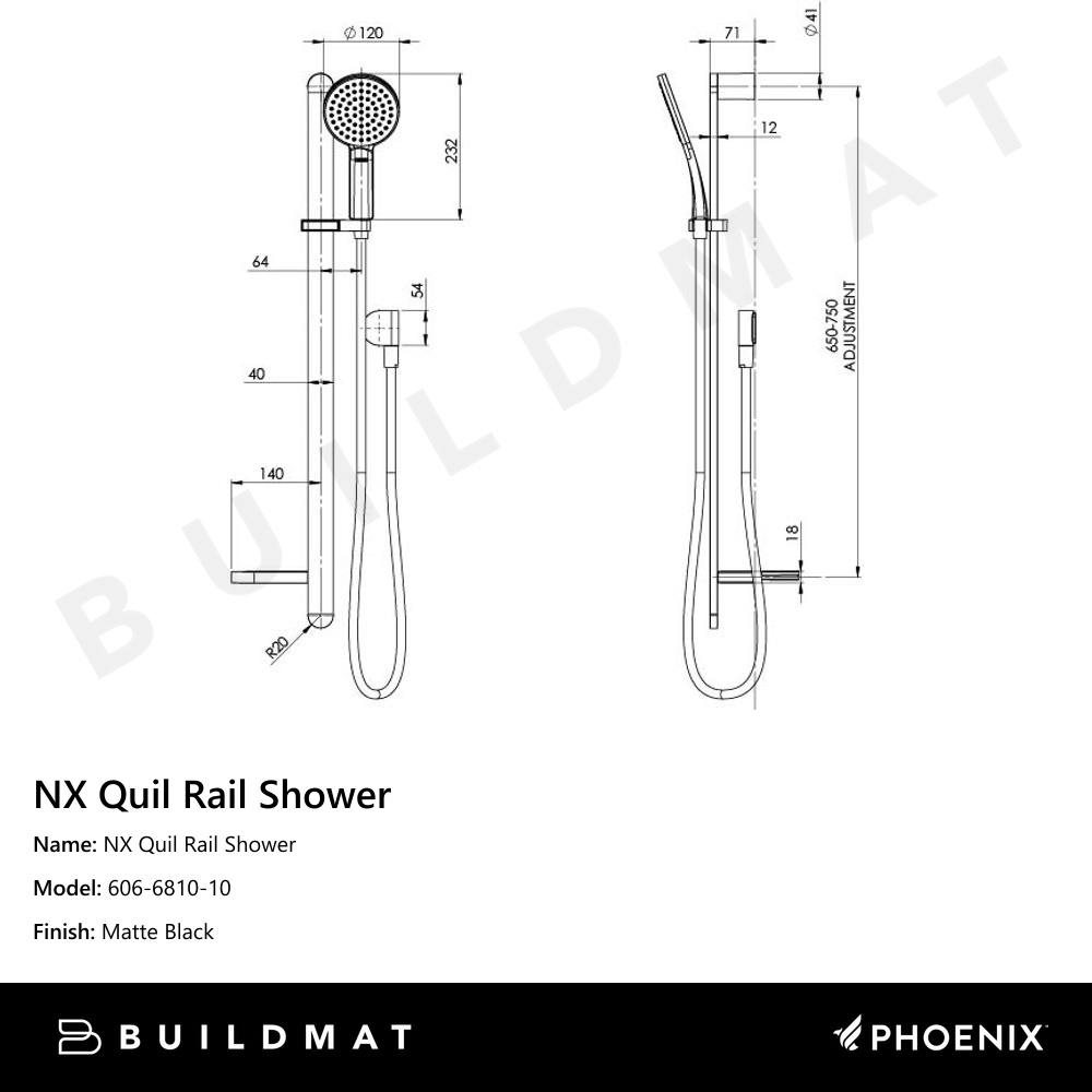 NX Quil Rail Shower Matte Black