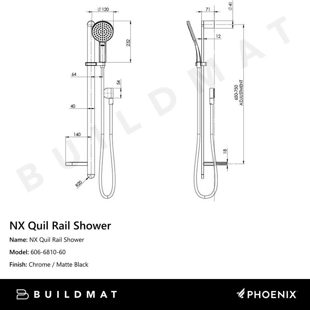 NX Quil Rail Shower Chrome Black