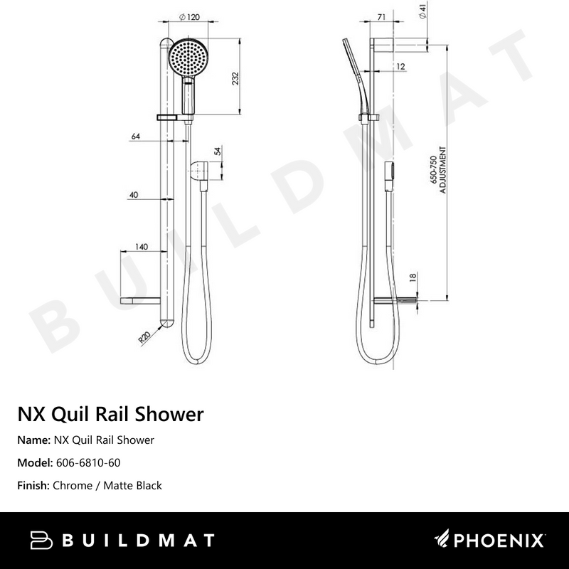 NX Quil Rail Shower Chrome Black