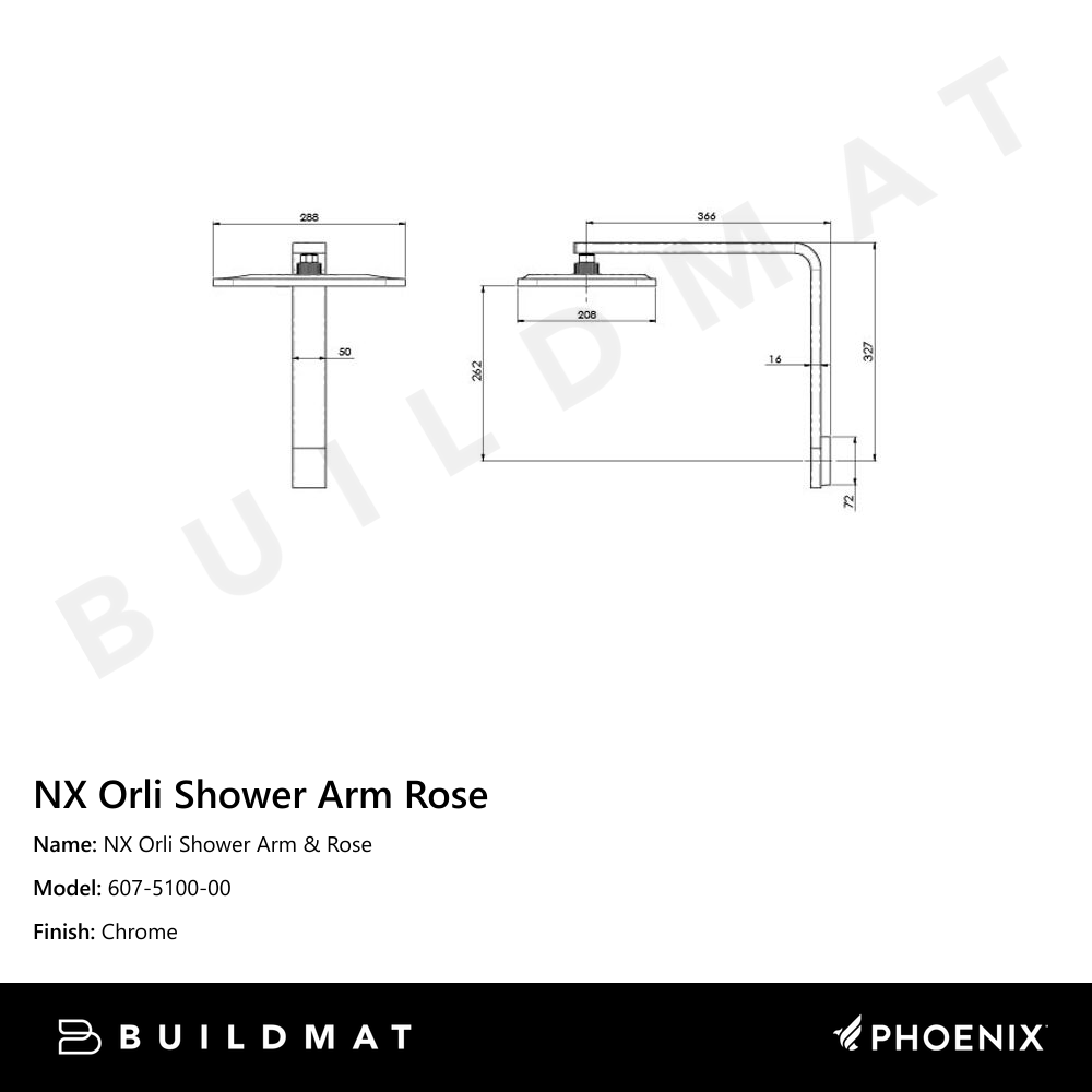 NX Orli Shower Arm & Rose Chrome