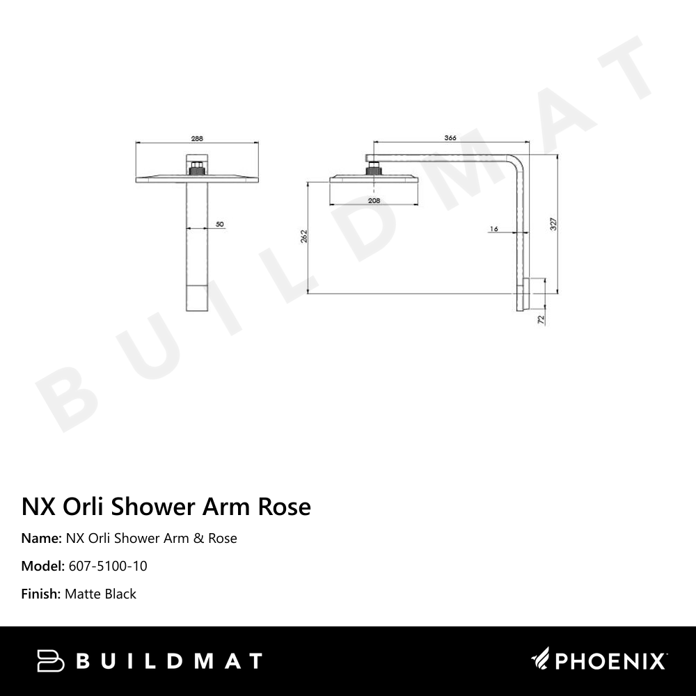 NX Orli Shower Arm & Rose Matte Black