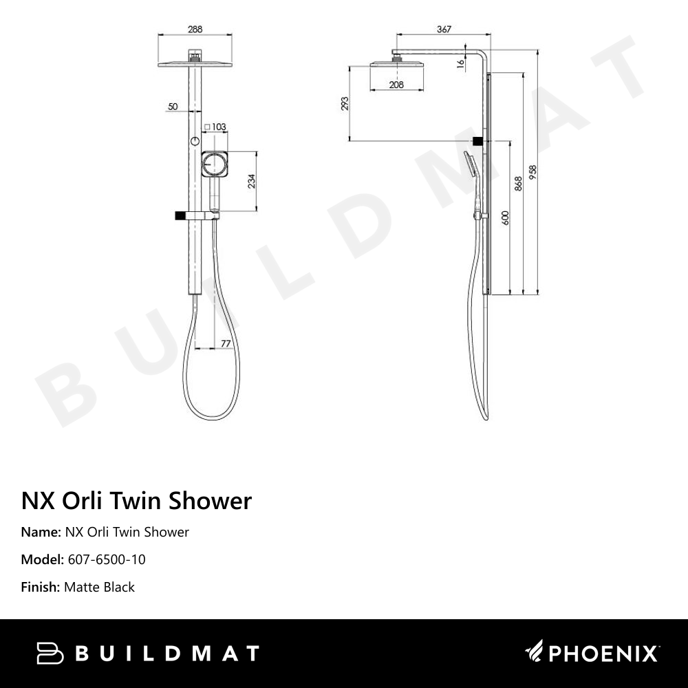 NX Orli Twin Shower Matte Black