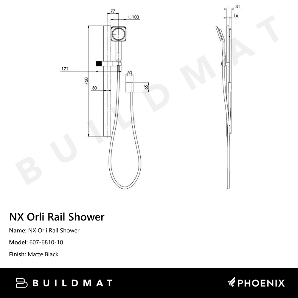 NX Orli Rail Shower Matte Black