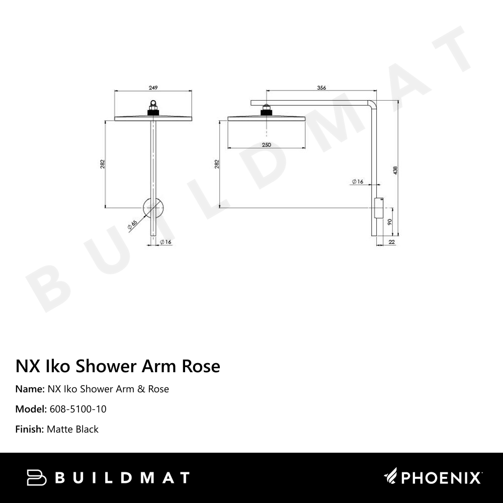 NX Iko Shower Arm & Rose Matte Black