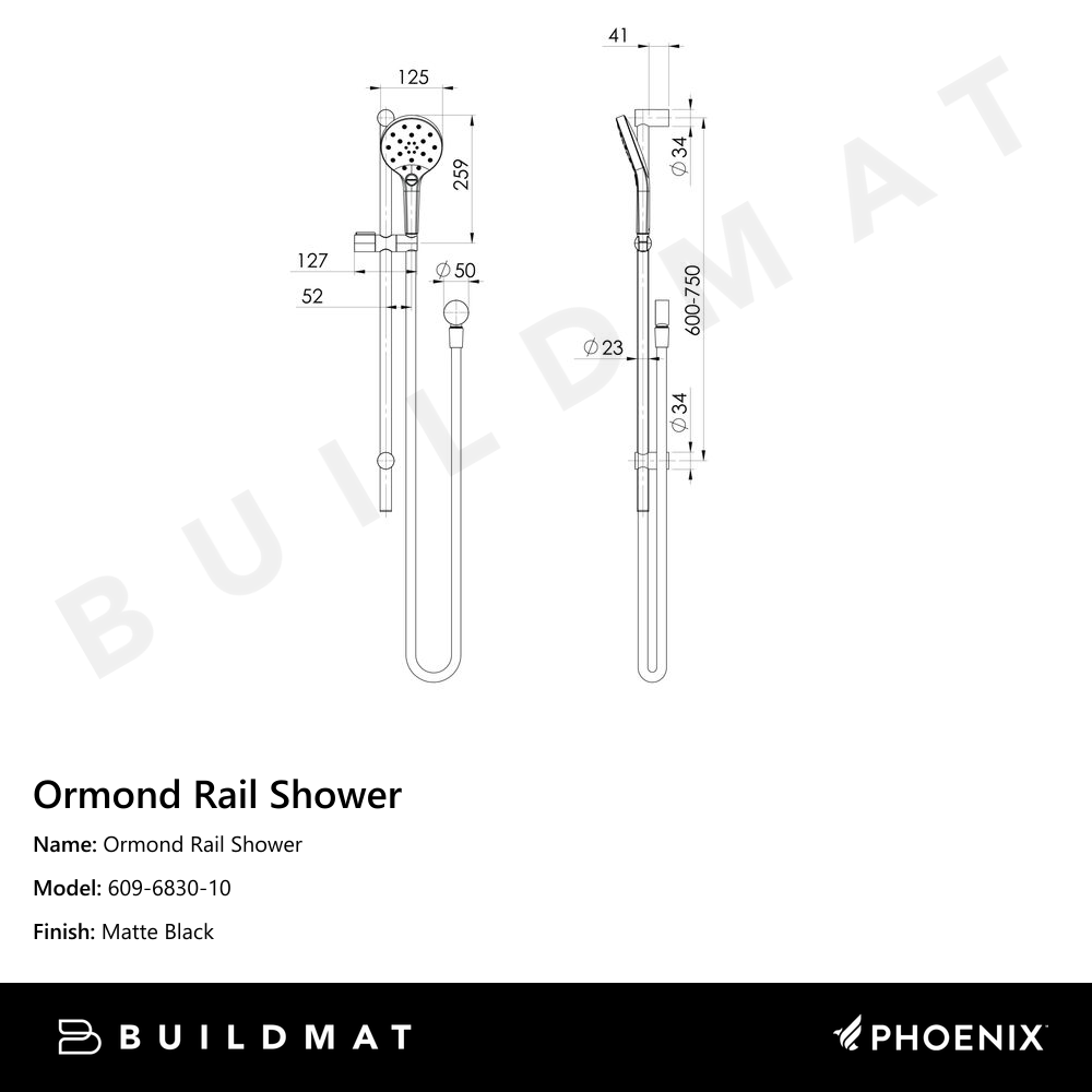 Ormond Rail Shower  Matte Black