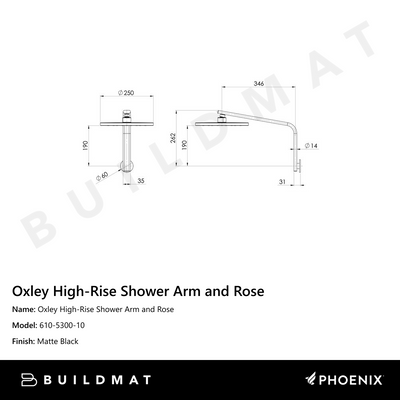 Oxley High-Rise Shower Arm & Rose  Matte Black