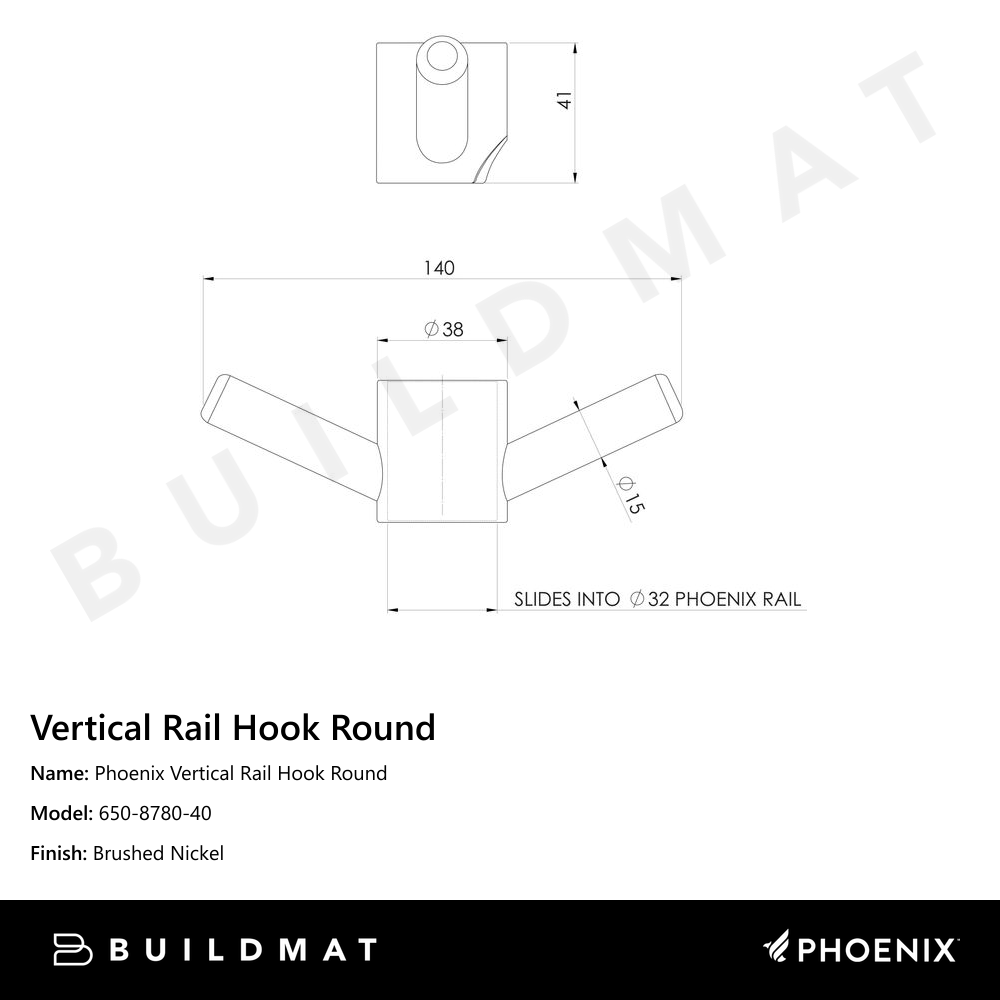 Phoenix Vertical Rail Hook Round Brushed Nickel