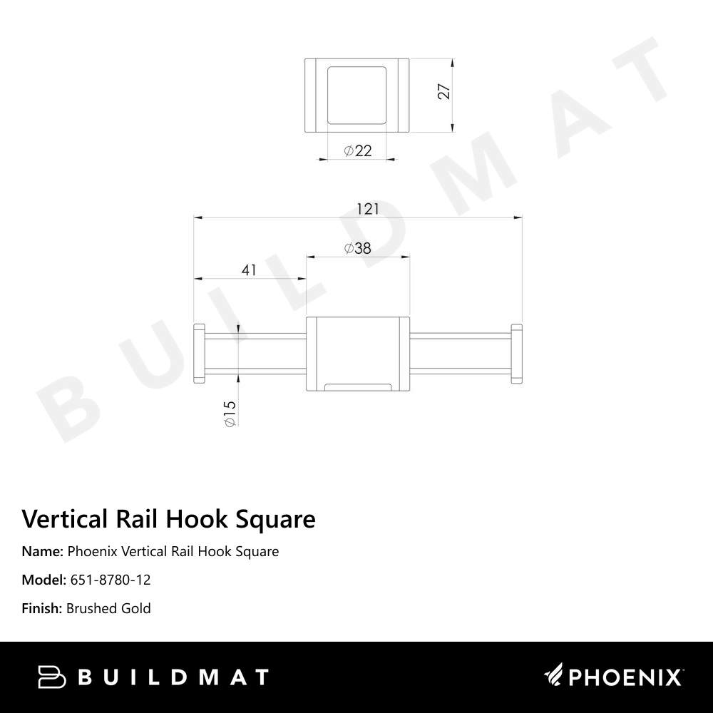 Phoenix Vertical Rail Hook Square Brushed Gold